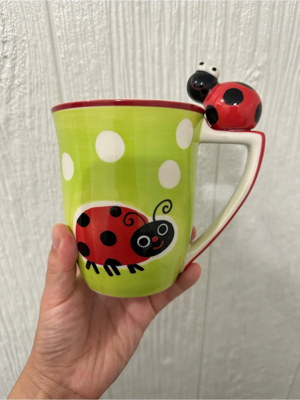 Indra Hand Painted Stoneware 3D LADYBUG Mug 4.5 in.